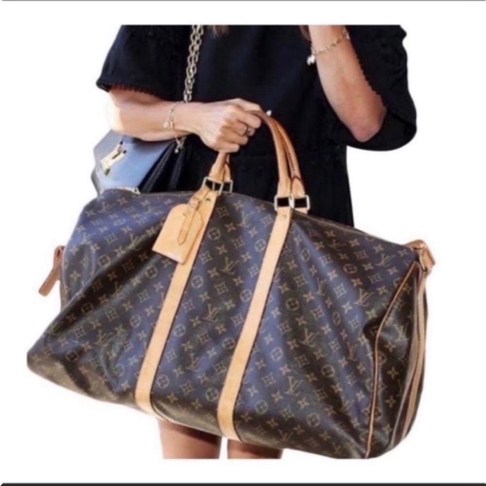 Louis Vuitton Monogram Canvas Keepall Travel Duffel with Vachetta Trim - Picture 13 of 13